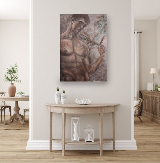 MY LOVE, MY LIFE, MY BEAST Large Original Male Nude Painting on Canvas
