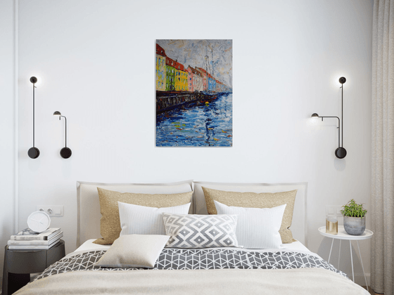 Original oil painting Harbour Nyhavn in Copenhagen