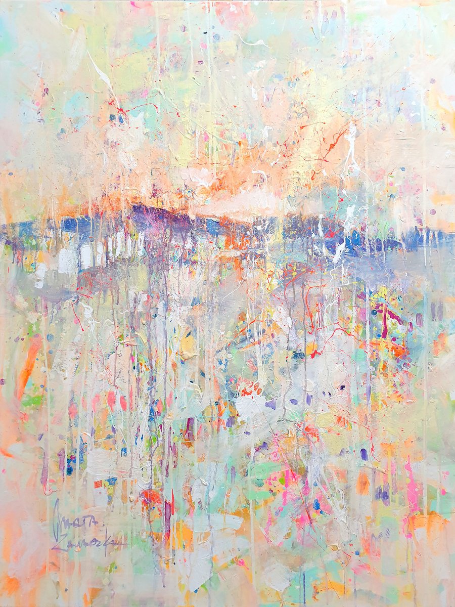 Impressionistic Landscape Acrylic Painting By Marta Zawadzka, 35 X 47", Echoes Of Dreams, Original Artwork