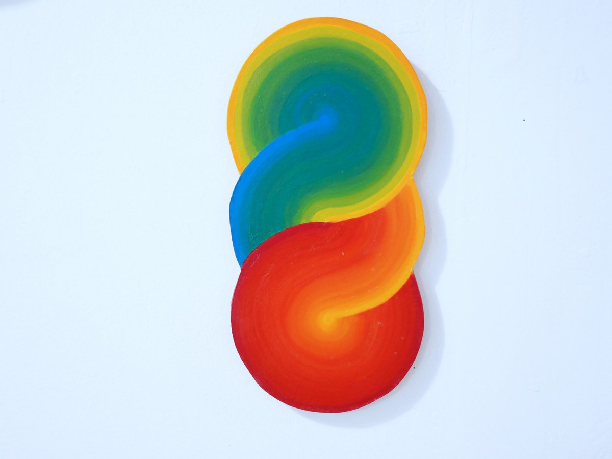 Geometric Landscape Acrylic Painting By Jessica Moritz, 6 X 12, Primary Harmony Light Torus, Original Artwork