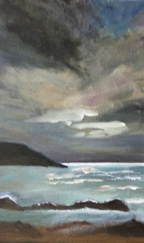 Moonlit night on the coast by Julian Lovegrove Art