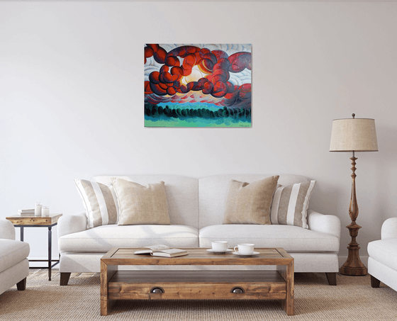 Sunset (90x70cm, cubism, oil painting)