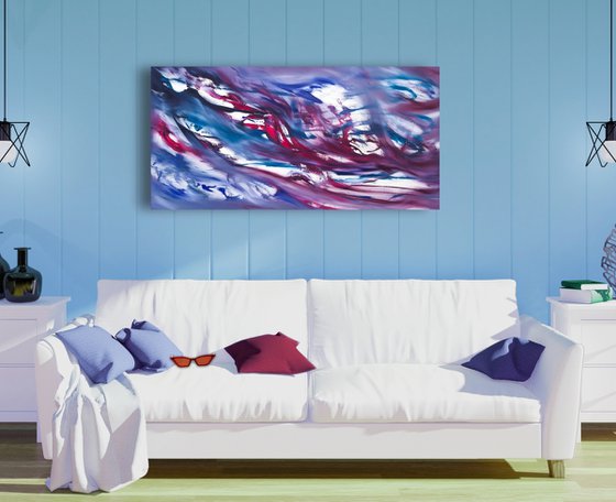 Blue & Red Experience, abstract emotional painting, 120x60 cm