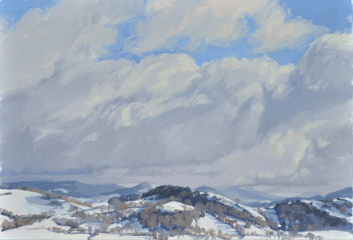 Impressionistic Landscape Oil Painting By Anne Baudequin, 29 X 20, January 19, Snow On The Monts Du Velay, Original Artwork