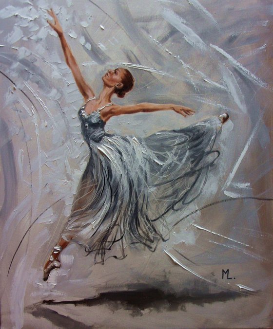 " GREY MAGIC ... "- ballerina liGHt  ORIGINAL OIL PAINTING, GIFT, PALETTE KNIFE