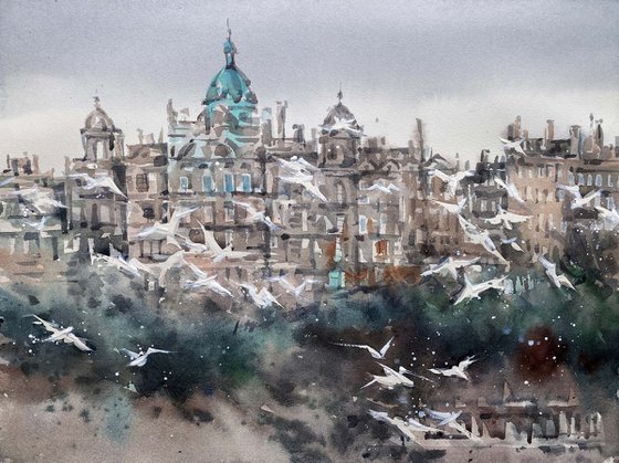 Birds of Edinburgh 2. Original painting, handmade work, gift, watercolour art.