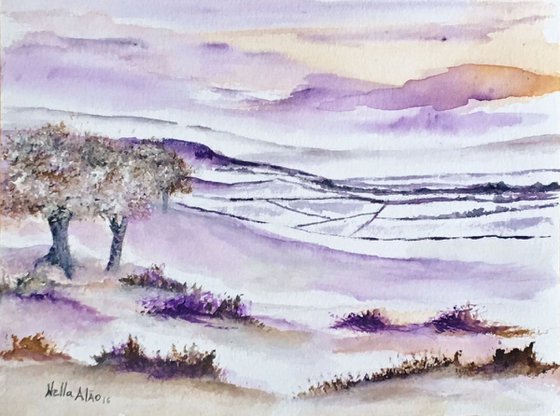 Beautiful Winter II, original watercolour painting with mount