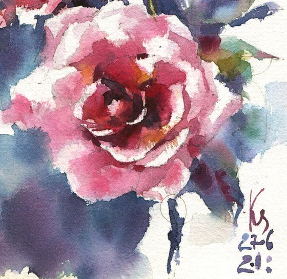 "Expressive red bouquet" original watercolor sketch small format