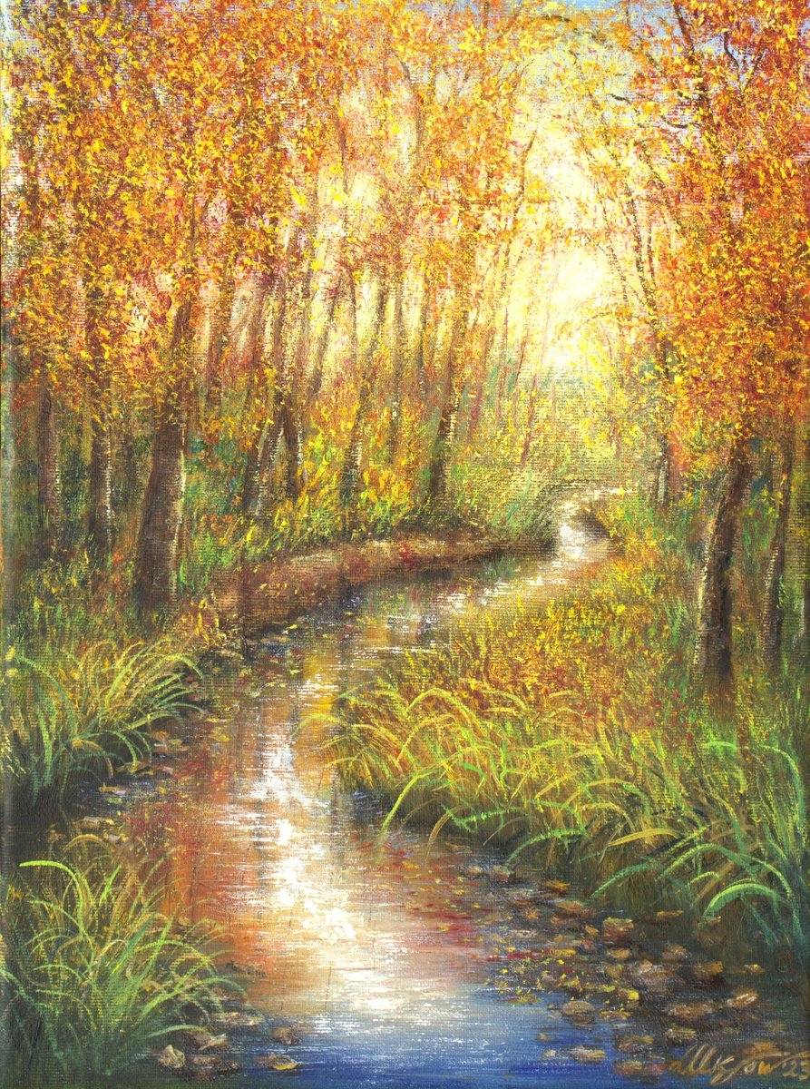 Autumn forest and stream by Ludmilla Ukrow