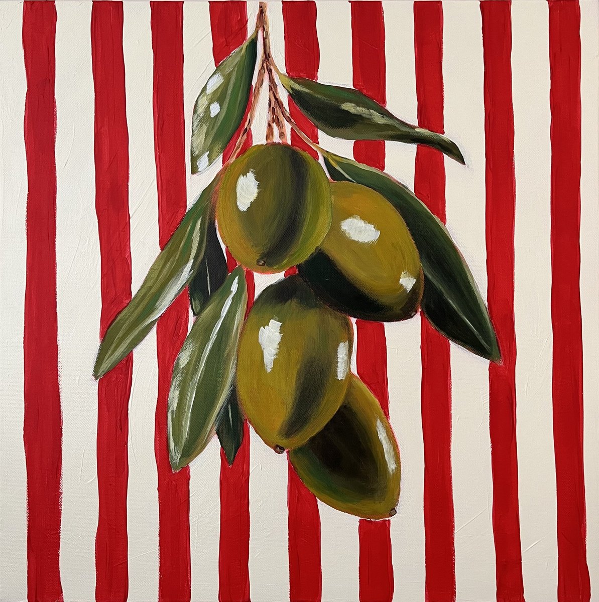 Vintage Striped Olives By Dal Kaur, 20 X 20, Artwork For Sale On Artfinder