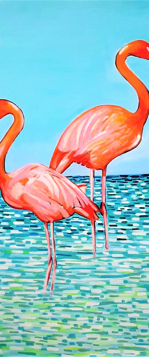 Flamingos  / 110 x 90 x 0.1 cm by Alexandra Djokic