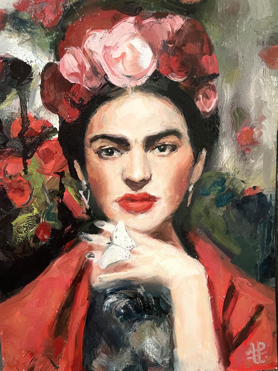 Impressionistic Portrait Oil Painting By Andres Portillo, 12 X 16, Frida Kahlo Portrait, Original Artwork