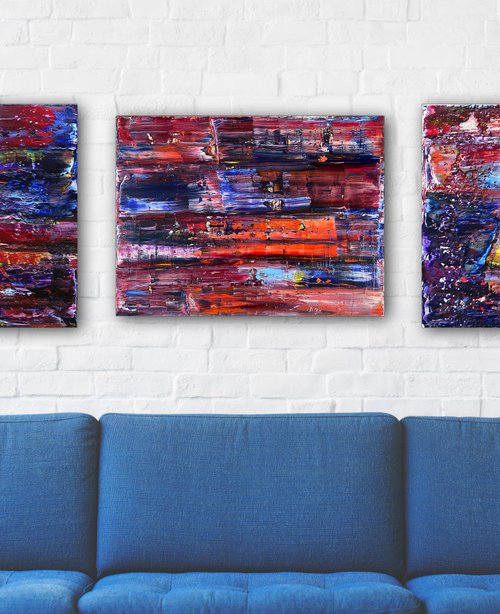 "We'll Mess You Up" - FREE USA SHIPPING + Save As A Series - Original Large PMS Abstract Triptych Oil Paintings On Canvas - 64" x 20" by Preston M. Smith (PMS)