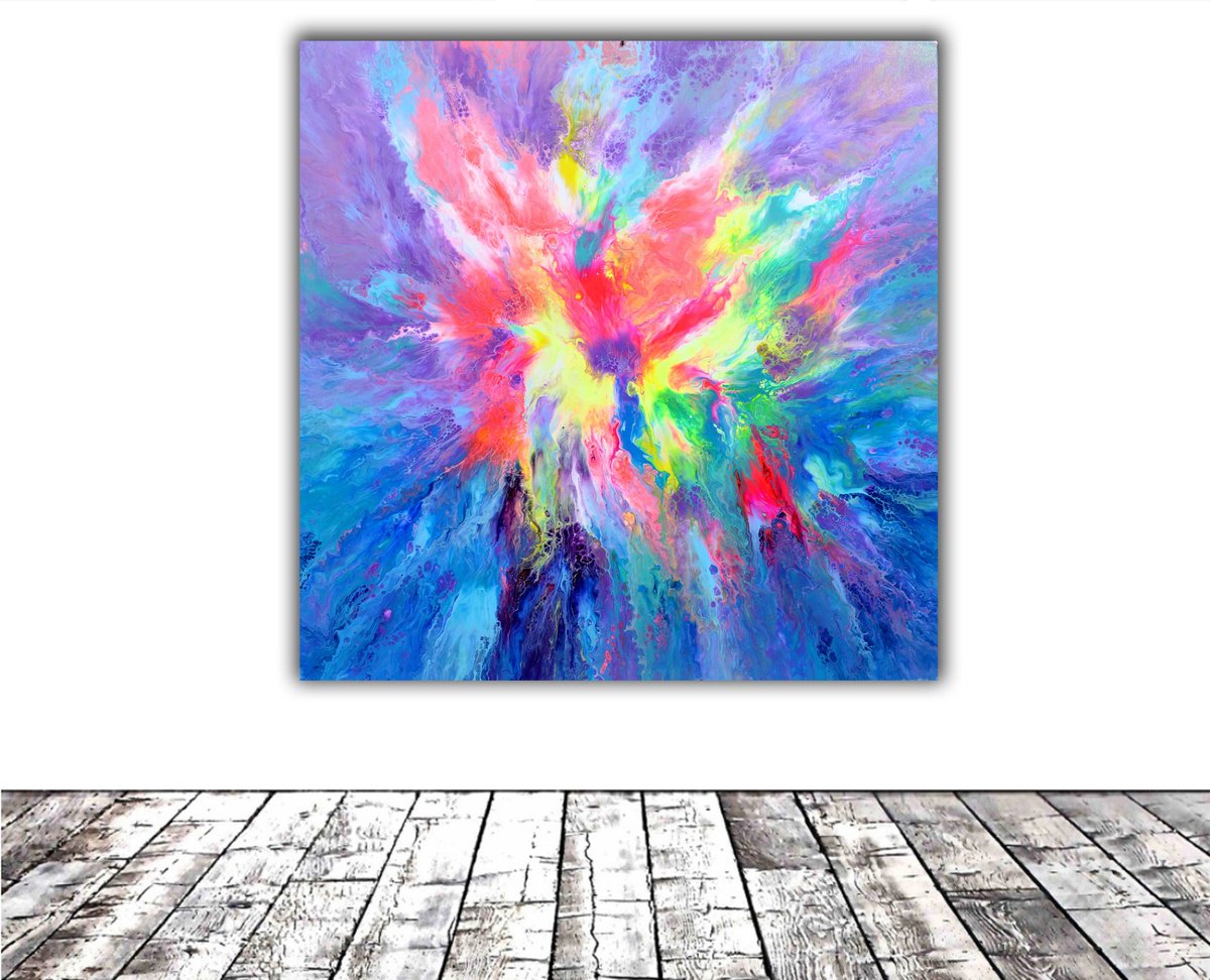 Organic Landscape Acrylic Painting By Soos Tiberiu, 39 X 39", Happy Harmony Xxxv, Original Artwork