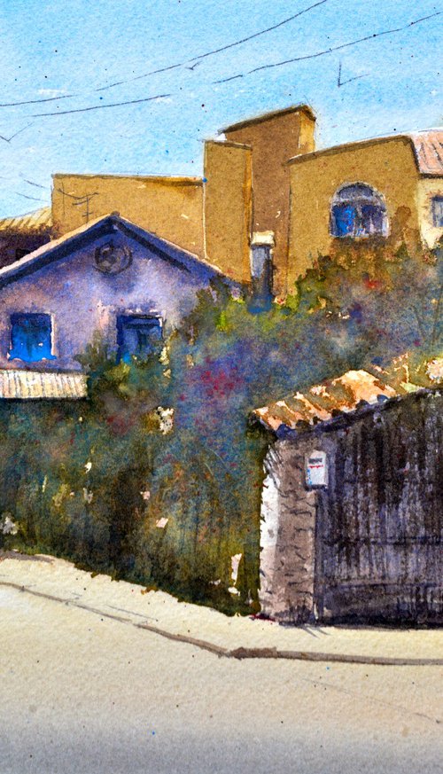 Corner house Gouvia Corfu Greec 25x36 cm 2022 by Nenad Kojić watercolorist