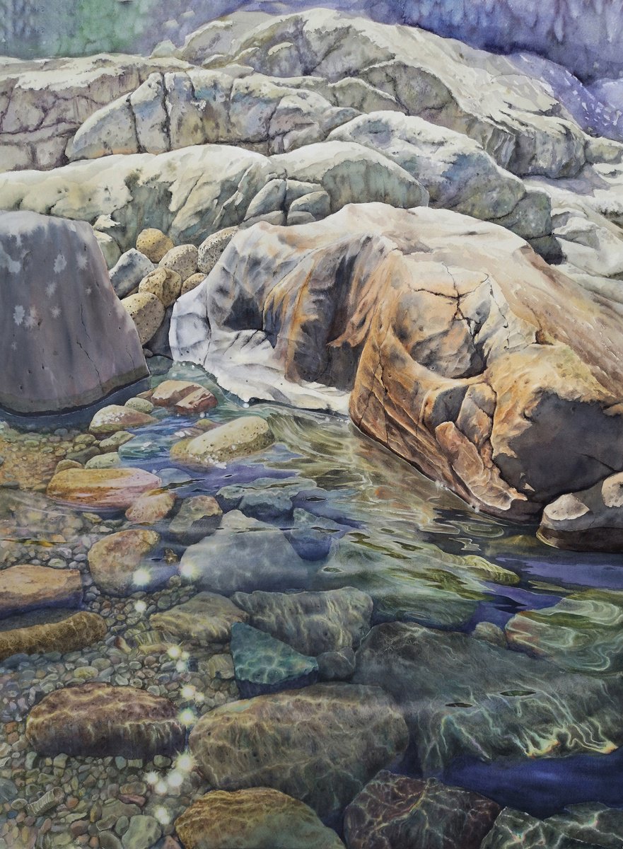 Rocks & Water - watercolors paintings - summer landscapes - nature - summer landscape by Olga Beliaeva Watercolour