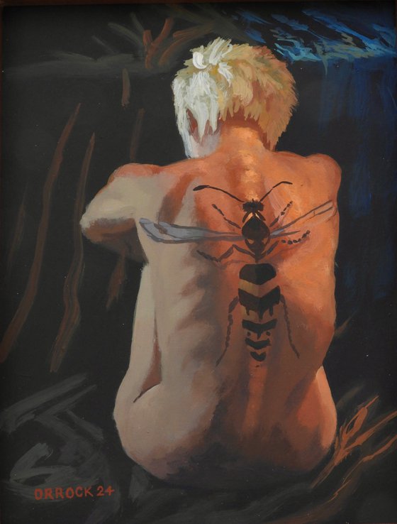 Nude with wasp tattoo
