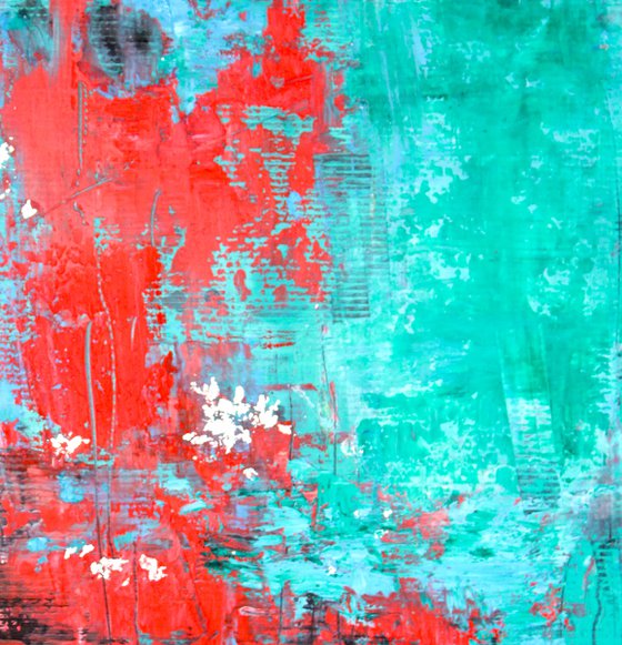 Red and turquoise cold wax 4