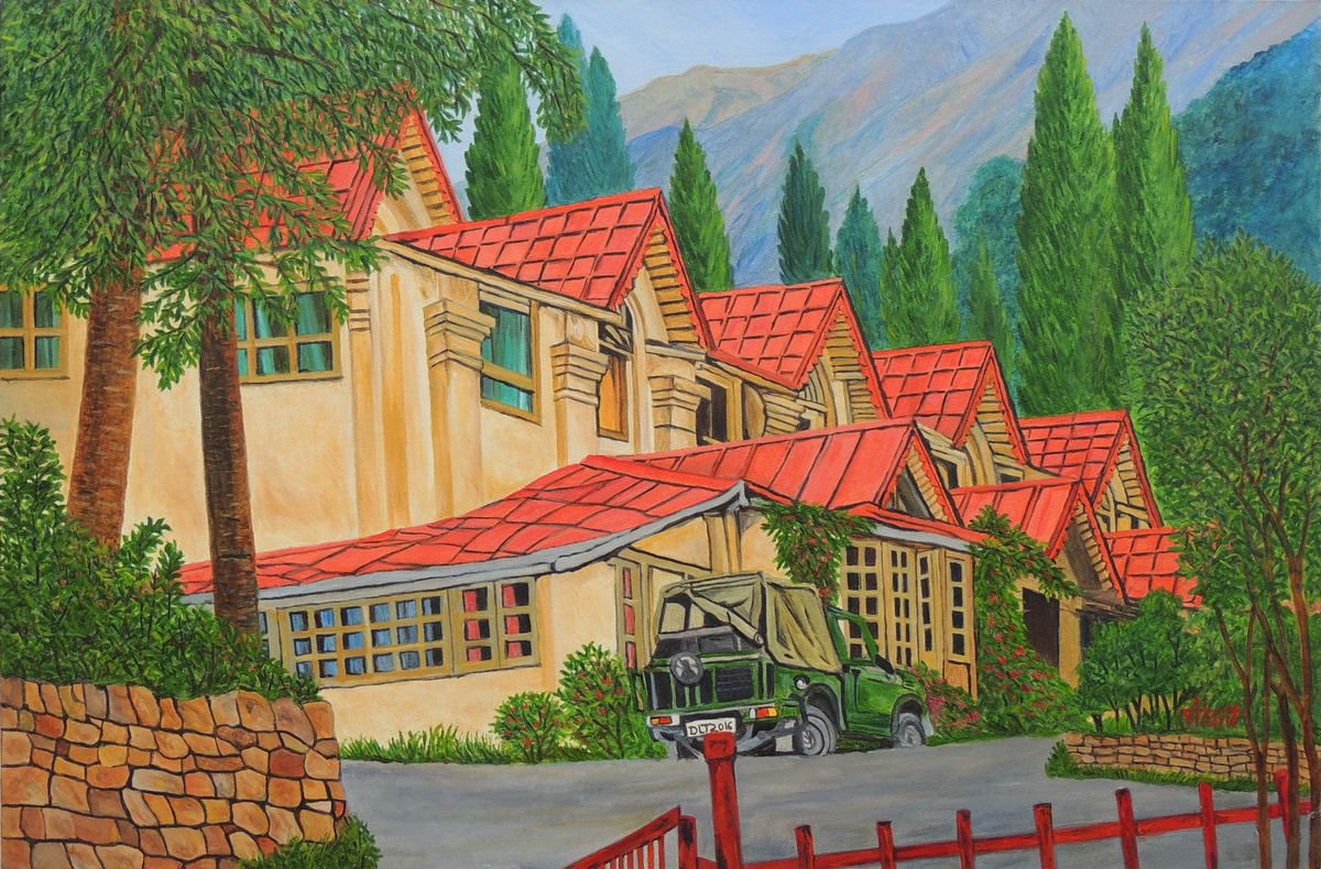 Expressive Landscape Oil Painting By Ajay Harit, 45 X 30, Holiday In Nainital I, Original Artwork