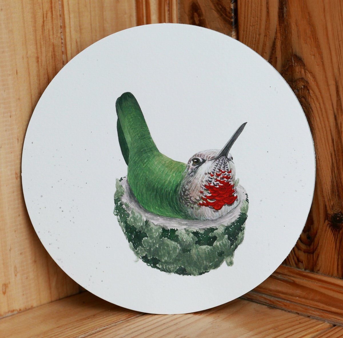Mother hummingbird Round art by Karina Danylchuk