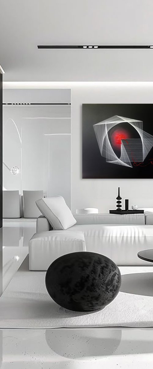 Abstract Red Pulse on Black by Indie Ru