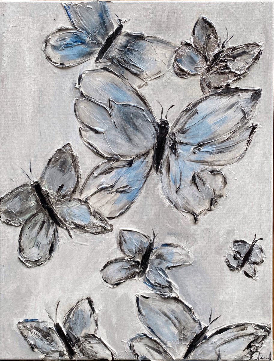Impressionistic Animal Painting By Oksana Fedorova, 16 X 20", Silver Butterflies, Original Artwork