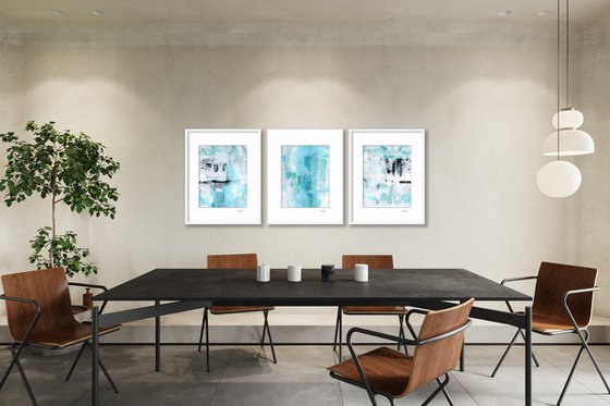 Lost In The Moment Collection 1 - 3 Abstract Paintings in Mats by Kathy Morton Stanion