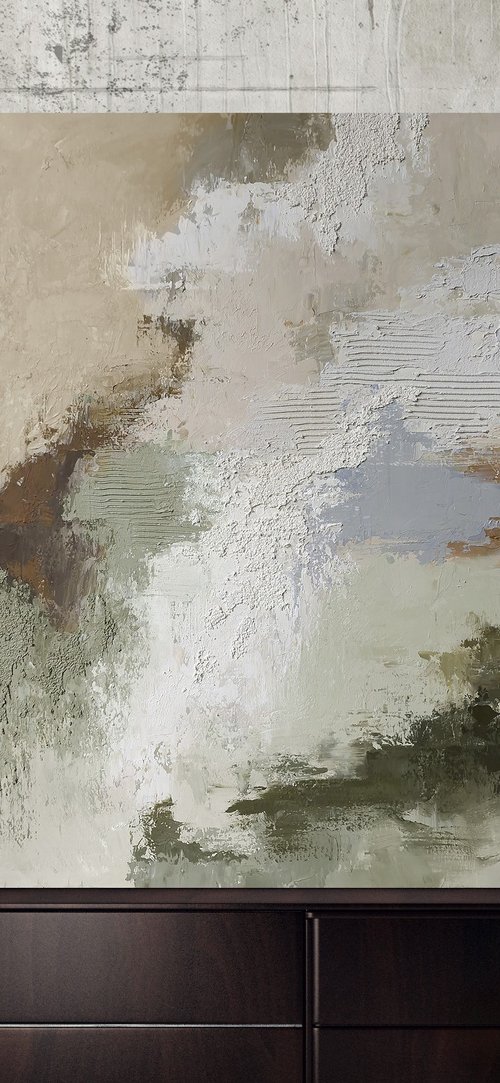 "Beige Fjord" Abstract beige sage green art by Marine