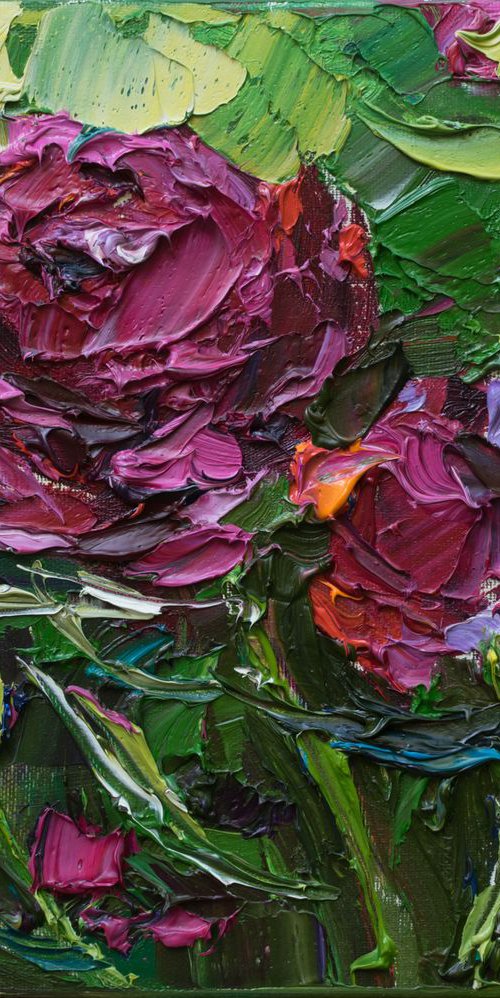 Magenta Peonies Original oil painting by Anastasiia Valiulina