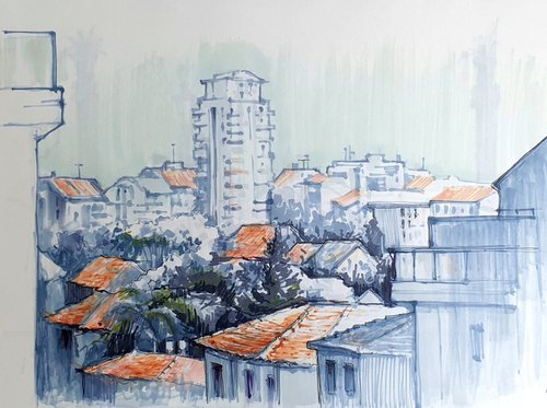 Neighbourhood . Old and new Kfar Saba. A view from my balcony. by Elena Genkin