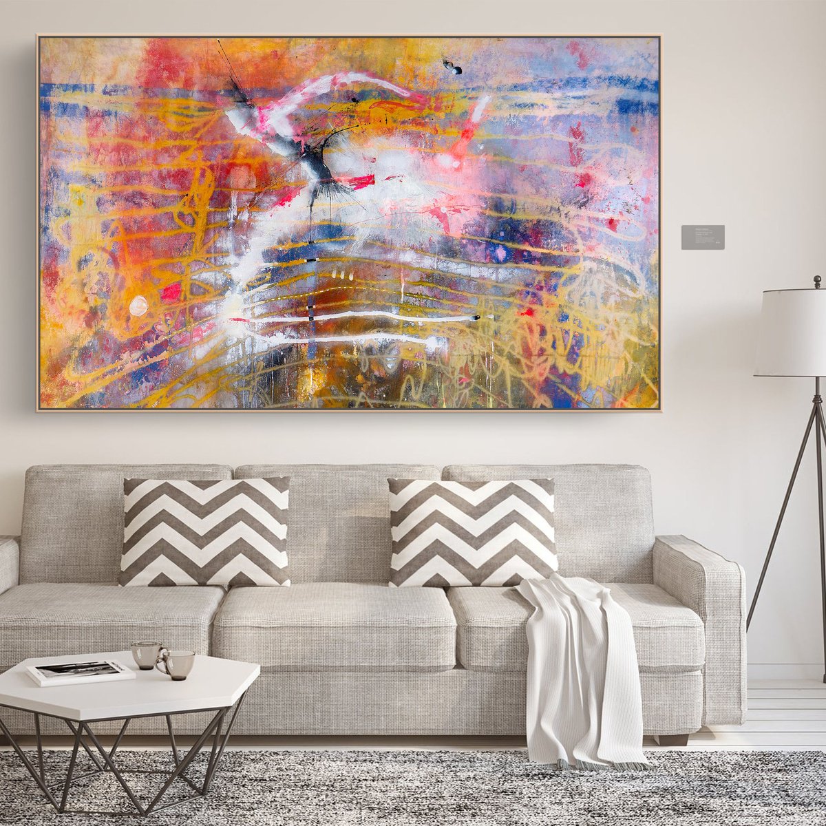 Organic Abstract Acrylic Painting By Adriano Ribeiro, 63 X 37, White Mesa, Original Artwork