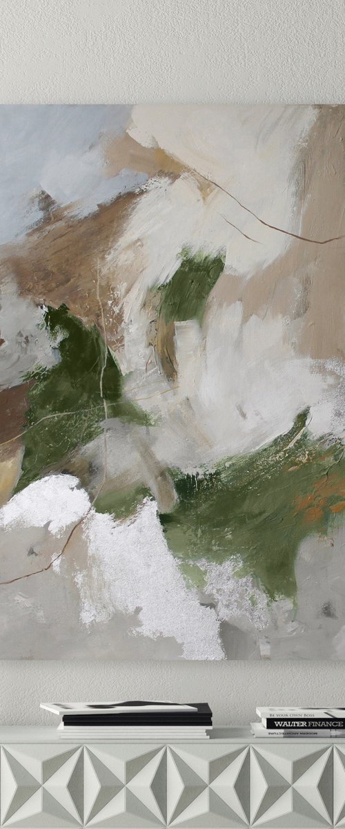 "Green Velor" Sage green gray abstract art by Yana Sagan