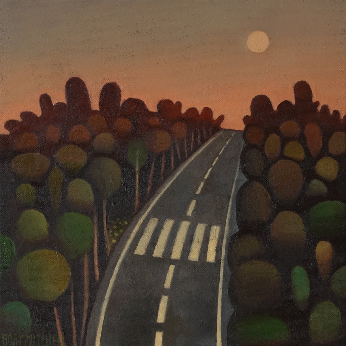 Naive Landscape Oil Painting By Rory Mitchell, 12 X 12", The Intersection Of Love, Original Artwork