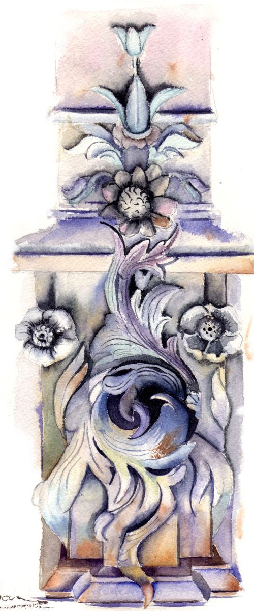 Watercolor bas-relief painting building details by Olga Tchefranov (Shefranov)