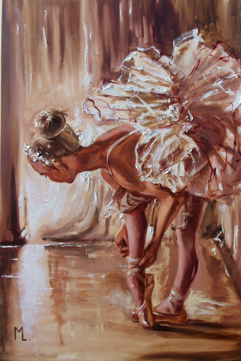 Expressive Portrait Oil Painting By Monika Luniak, 24 X 35", " Young Ballet Star On Backstage ", Original Artwork