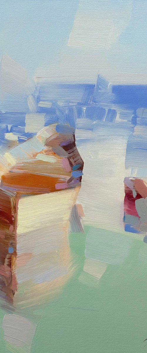 Rowboat, Original oil painting, Handmade artwork, One of a kind by Vahe Yeremyan