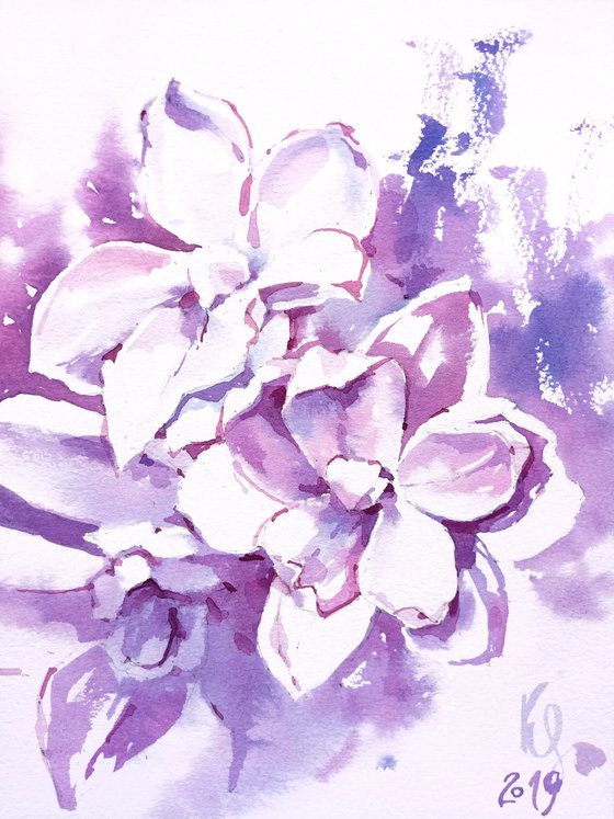 Original watercolor painting "Thousand Shades of Lilac Flowers"