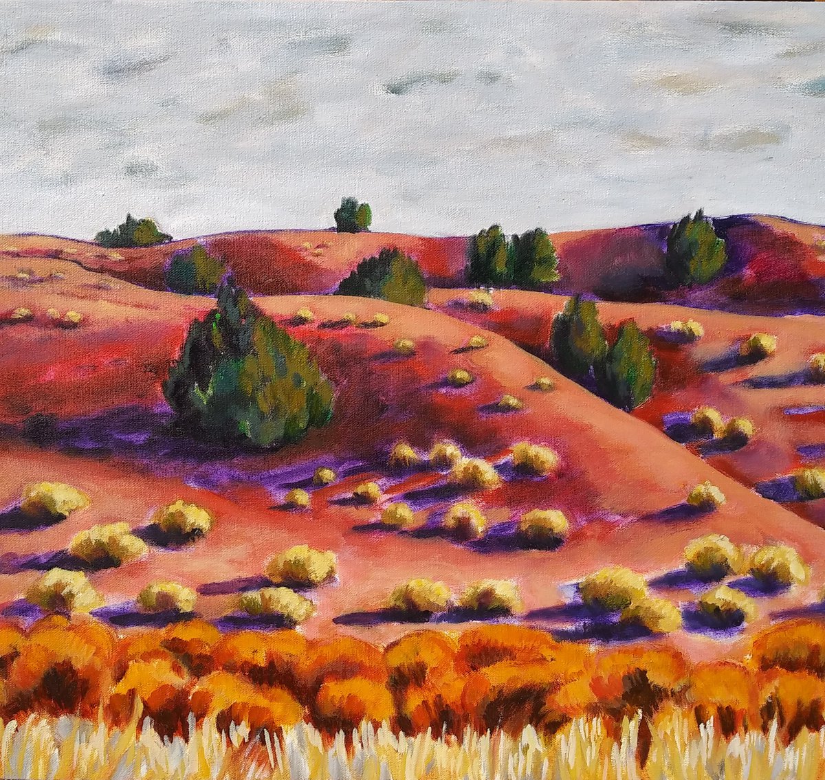 Impressionistic Landscape Oil Painting By Lorie Schackmann, 20 X 18", Desert Shadows, Original Artwork