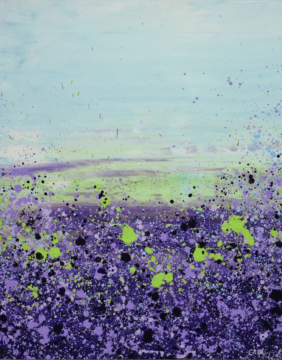 Impressionistic Landscape Acrylic Painting By Lisa Carney, 30 X 38", Purple Prairie Clover, Original Artwork