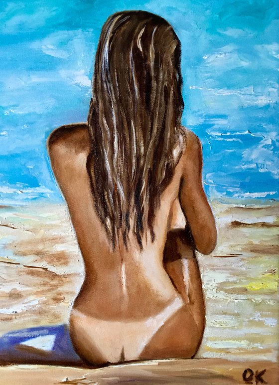 Good morning, sunshine. Oil on canvas. Nude, seaside, summer.