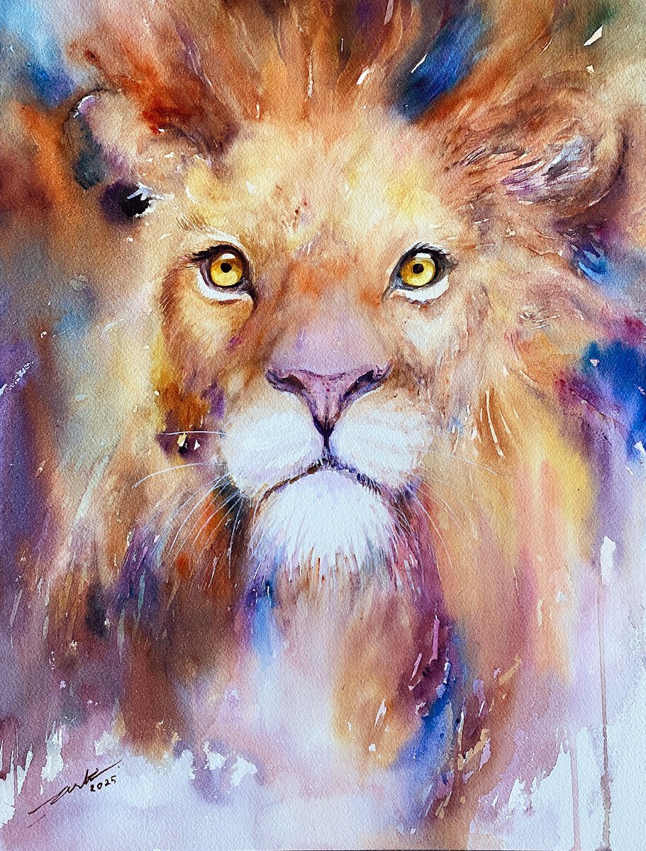 Impressionistic Animal Watercolour By Arti Chauhan, 12 X 16, Lion Kiga, Original Artwork