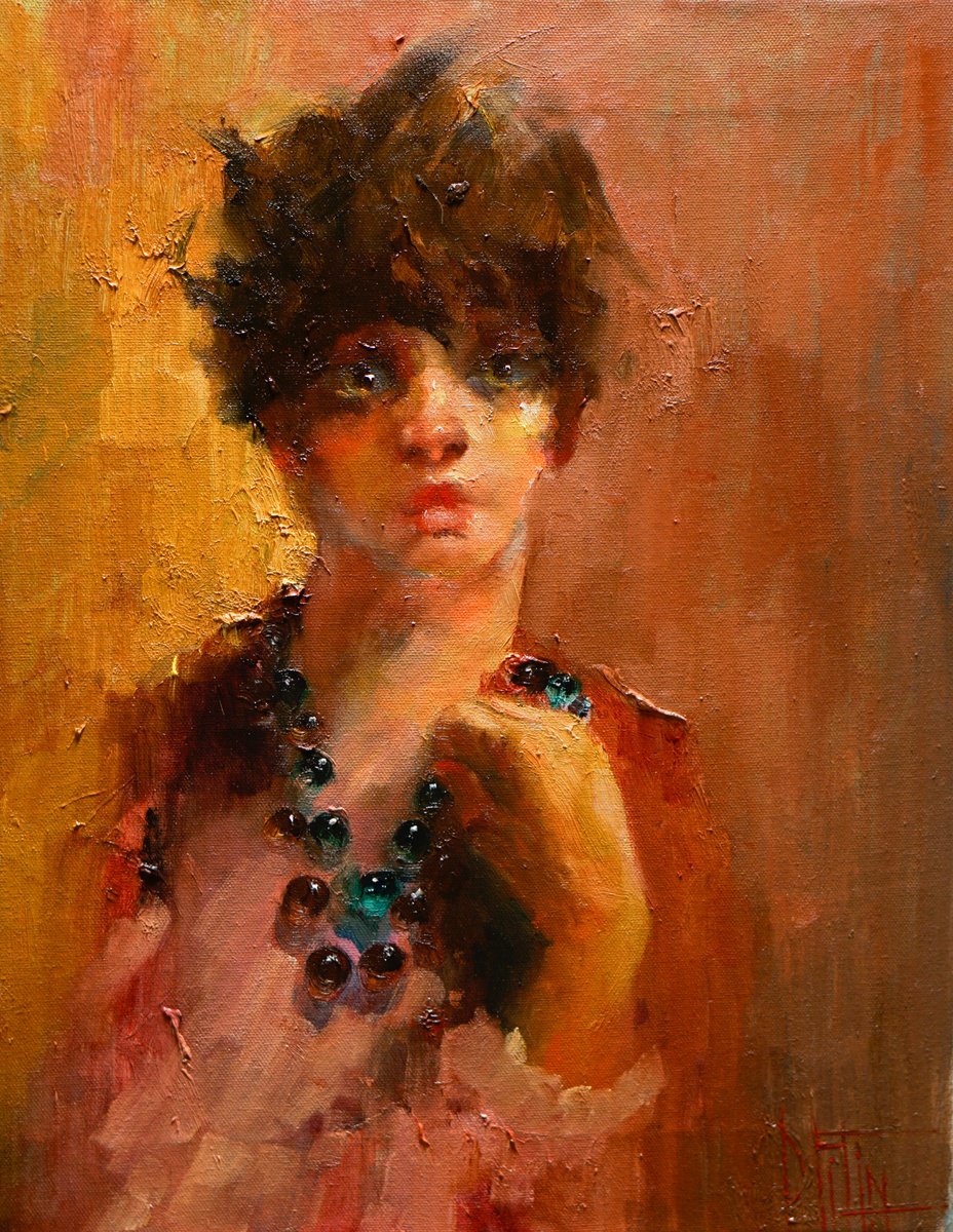 Impressionistic Portrait Oil Painting By Pavel Filin, 14 X 18", Sunflower, Original Artwork