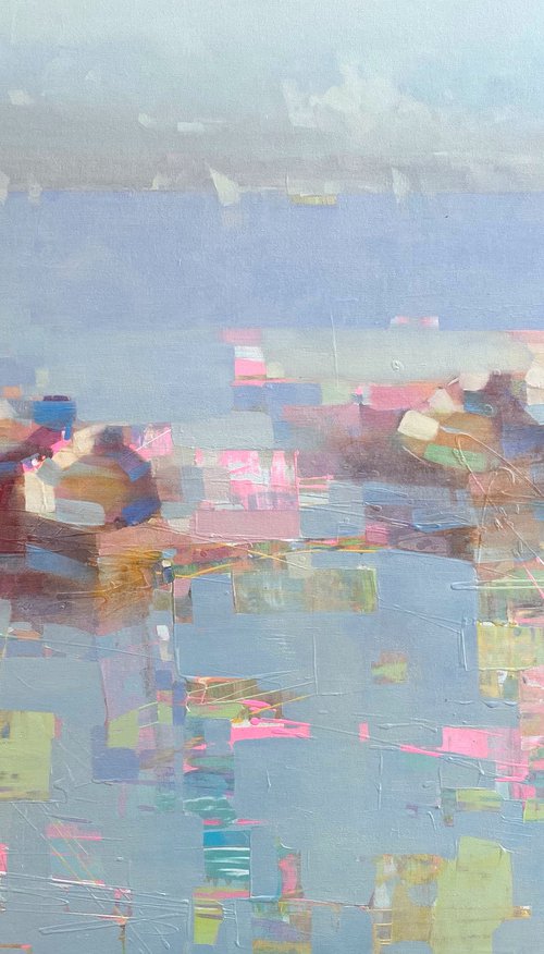 Canoes, Original oil painting, Handmade artwork, One of a kind by Vahe Yeremyan