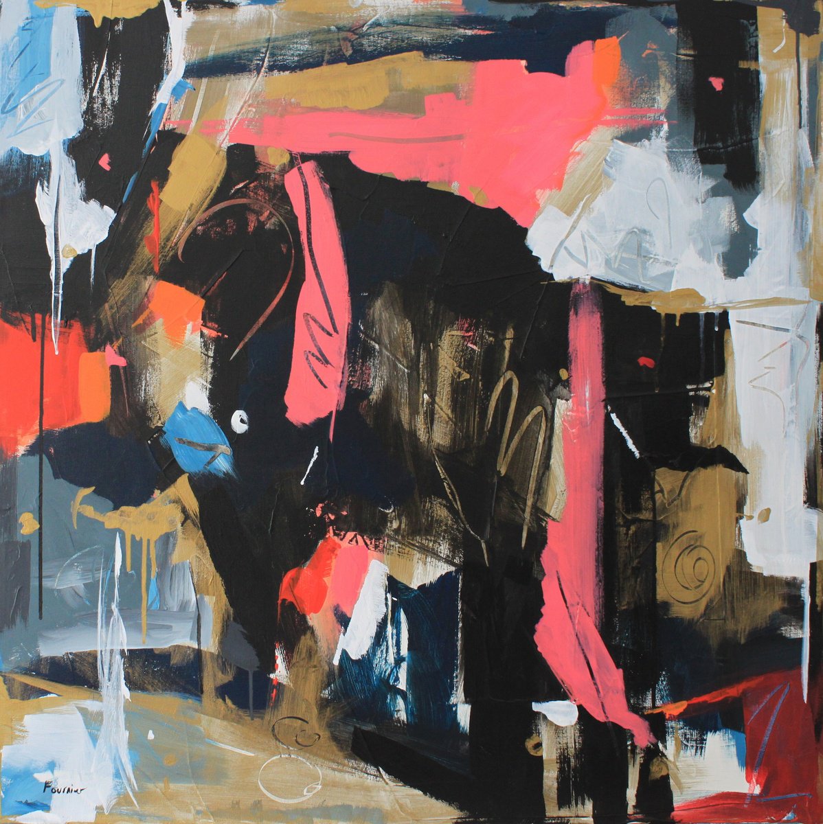 Abstract Acrylic Painting By Joyce Fournier, 36 X 36", Burlesque, Original Artwork