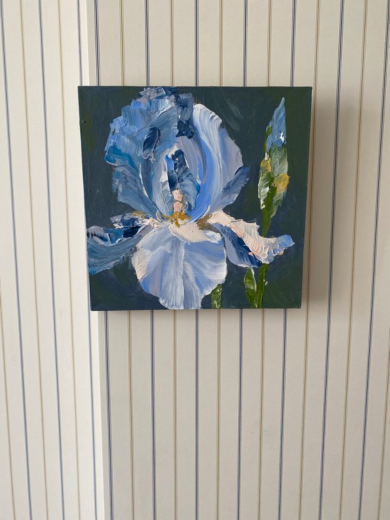 Blue iris original painting on canvas. Flowers