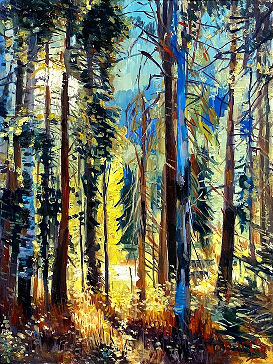 Impressionistic Landscape Oil Painting By Paul Cheng, 12 X 16", Fall Forest, Original Artwork