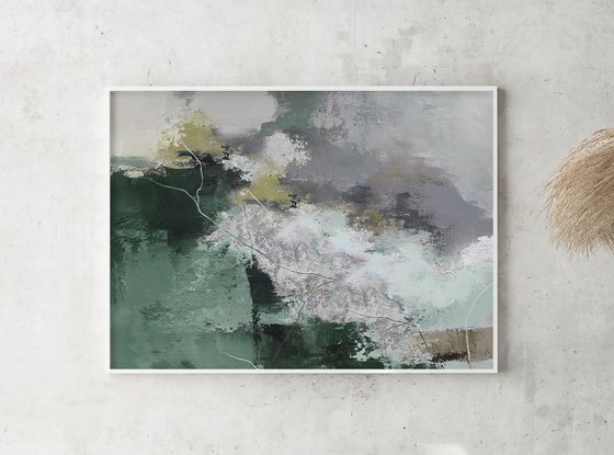 "Greenland 5" Green blue gray abstract art