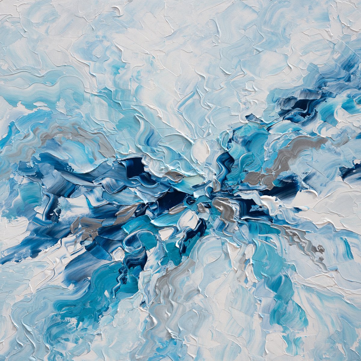 Organic Abstract Acrylic Painting By Olga Tkachyk, 24 X 24", Whispering Blue, Original Artwork