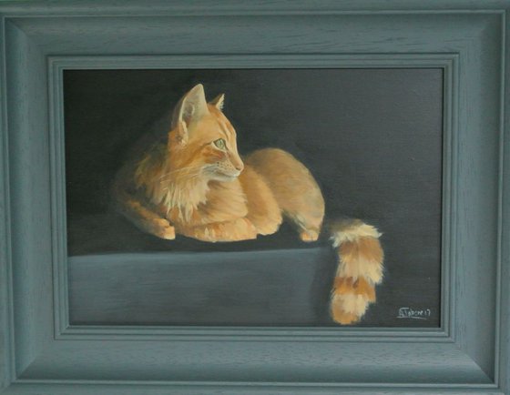 Cat Portait Painting, Framed and Ready to Hang