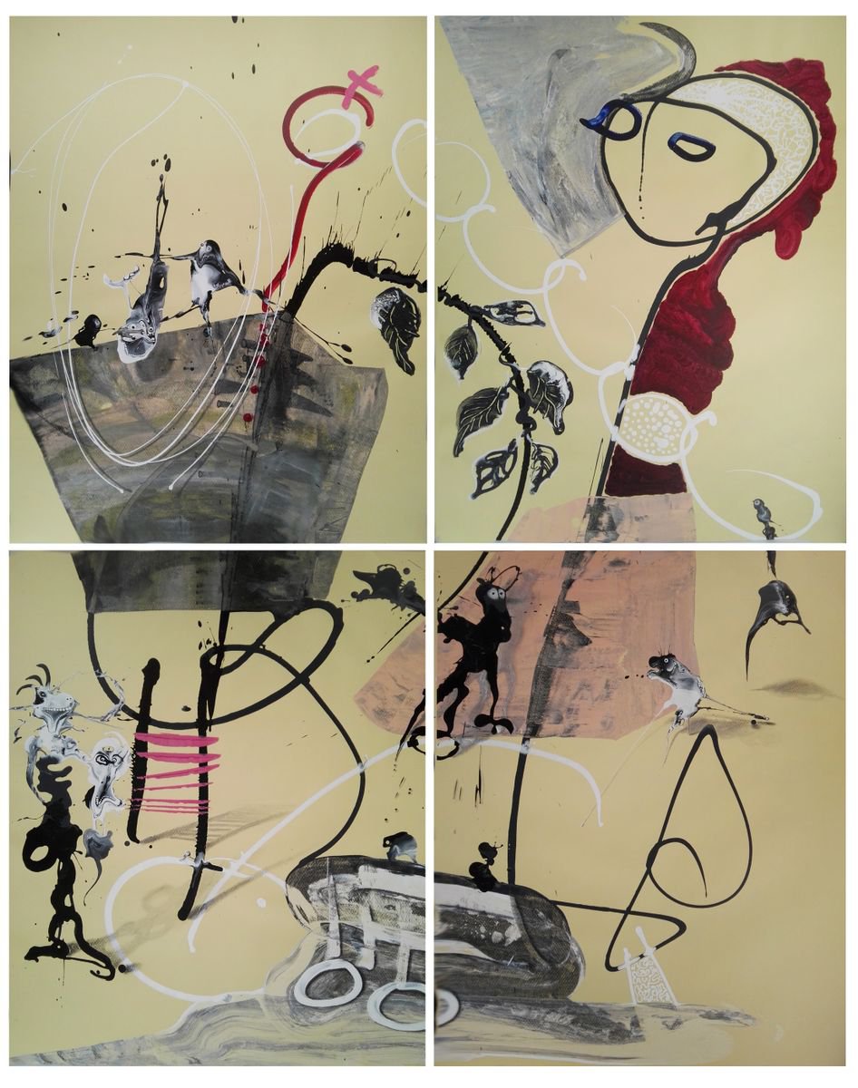 Surrealistic Animal Acrylic Painting By Stefano Mazzolini, 39 X 47", Qgbn, Original Artwork